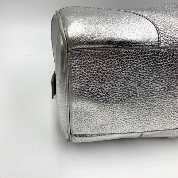 Auth Celine Silver Metallic Pebble Grain Leather Handbag - Picture 2 of 12